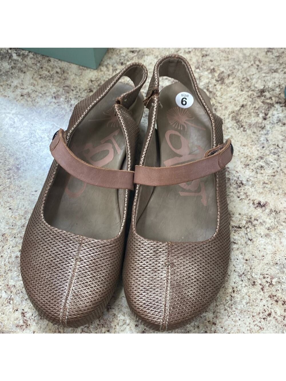 OTBT brown leather wedge adjustable strap shoes